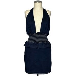 NBD Ruched Waist Denim Halter Mini Dress Size S